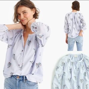 J Crew Light Blue Beaded Embroidered Floral Blouse size XL